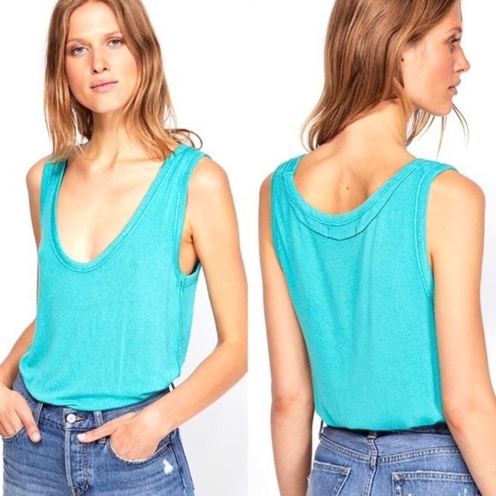 Free People $38 Take the Plunge Tank Turquoise, XS